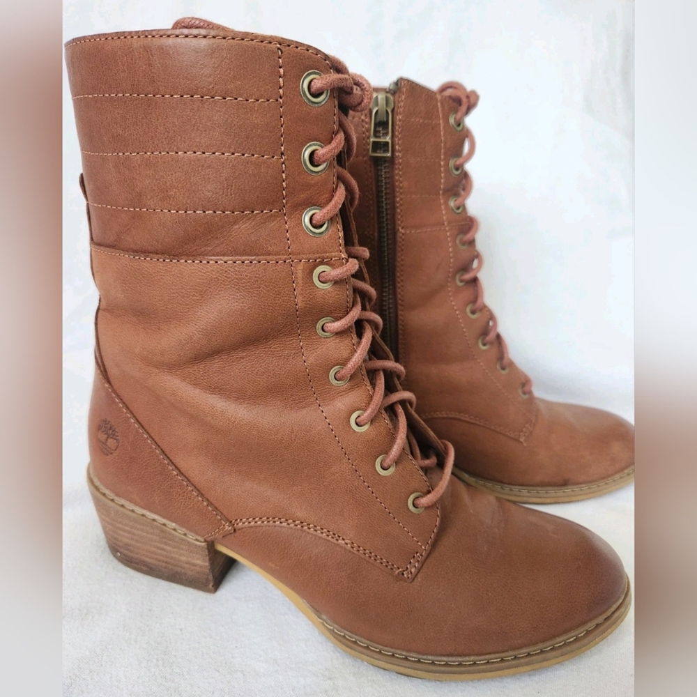 Timberland Womens Sutherlin Bay Leather Lace Up and Inside Zip Boots Brown 8.5